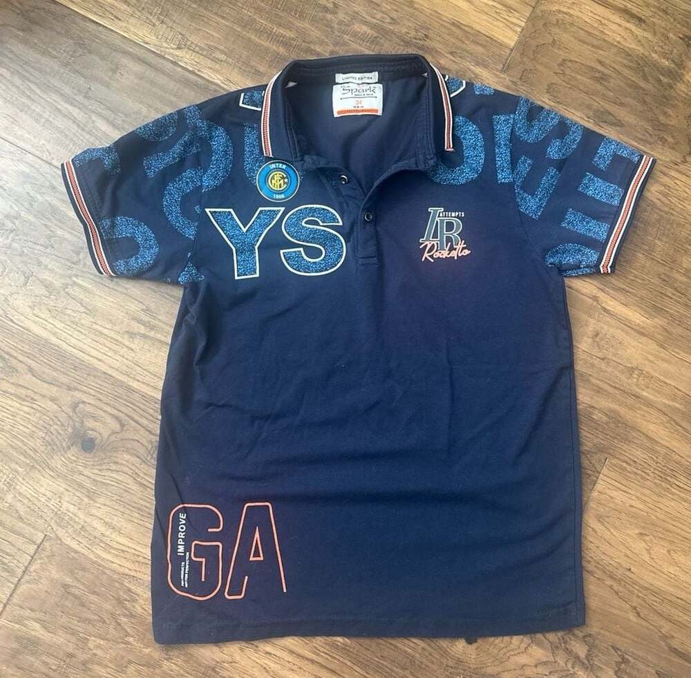 Spark Boys Navy Blue Inter Milan Graphic Polo Shirt Size 34 (14-15 YRS)